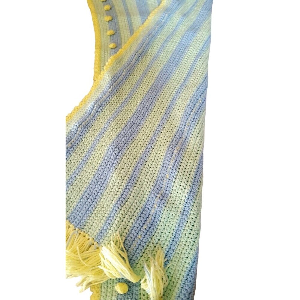 Baby Blanket Handmade Crochet 35x62 Green Blue Yellow Gender Neutral